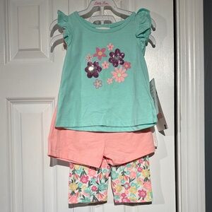 Little Lass White and Pink Floral Heart 4 piece shorts tank top Sets size 2T NWT